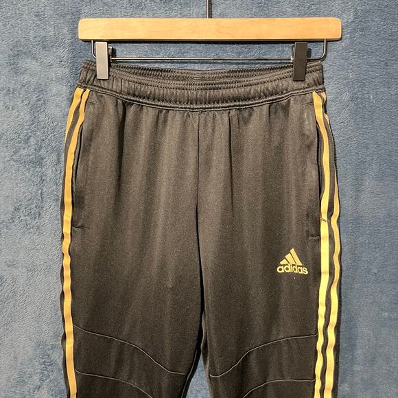 Adidas 3 Stripe Black Gold Track Joggers Climacool Pants Mens Size Small - Picture 2 of 6